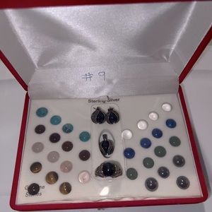 90’s sterling silver interchangeable ring, pendant and earring set